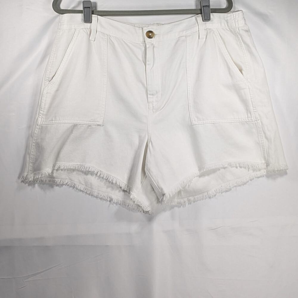 NWOT Aerie White Cotton Linen Blend Frayed Hem Shorts with Pockets Size XL